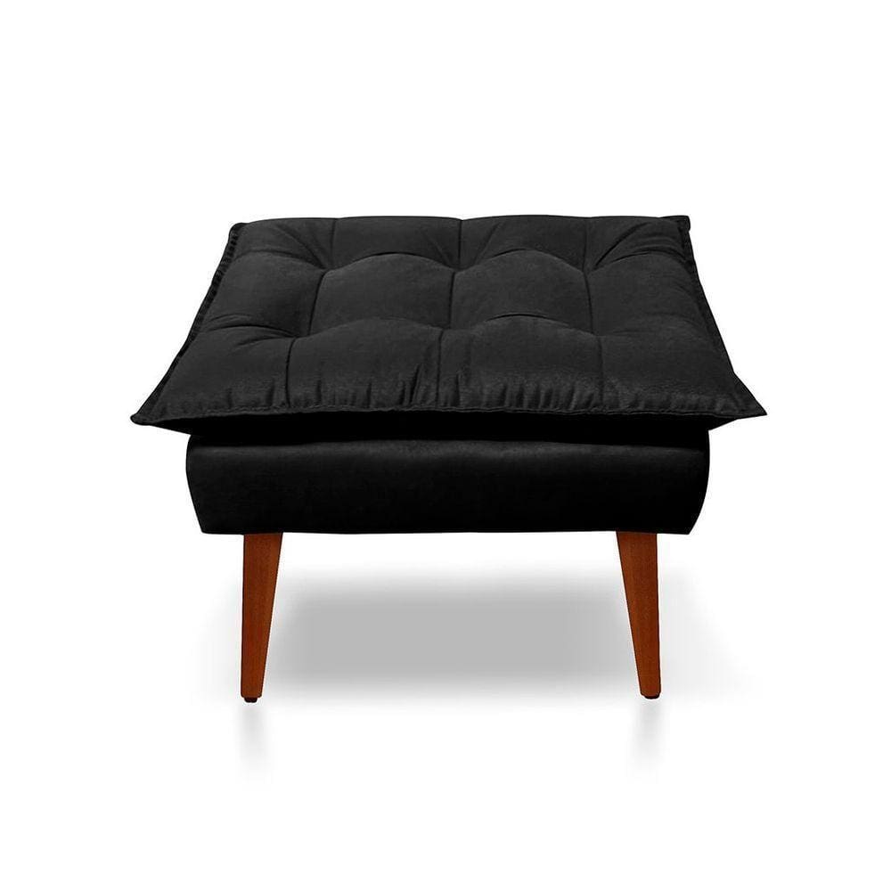 Puff Opala Decorativo Panqueta De Apoiar Os Pés Suede Preto