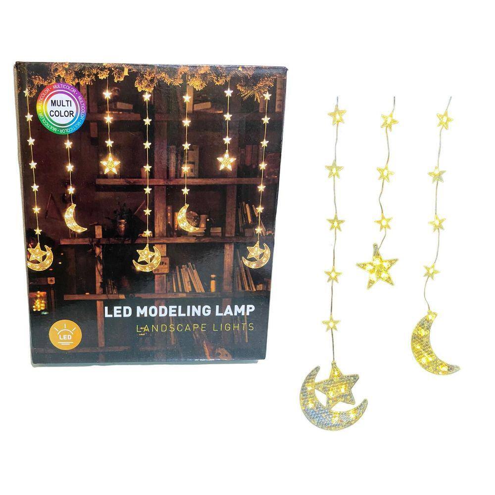 Cascata Led Lua E Estrela Luz Amarela Natal 2,5m