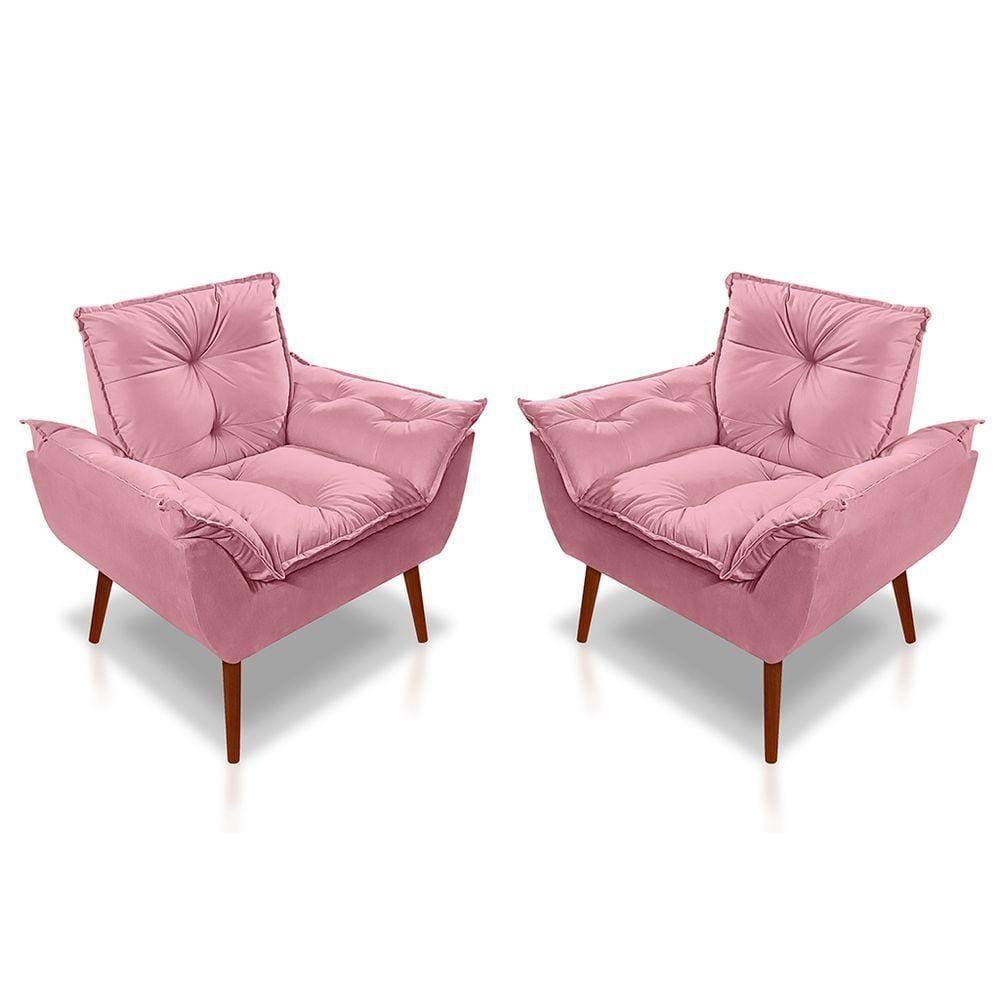 Kit 02 Poltrona Opala Decorativa Suede Rosa Bebê