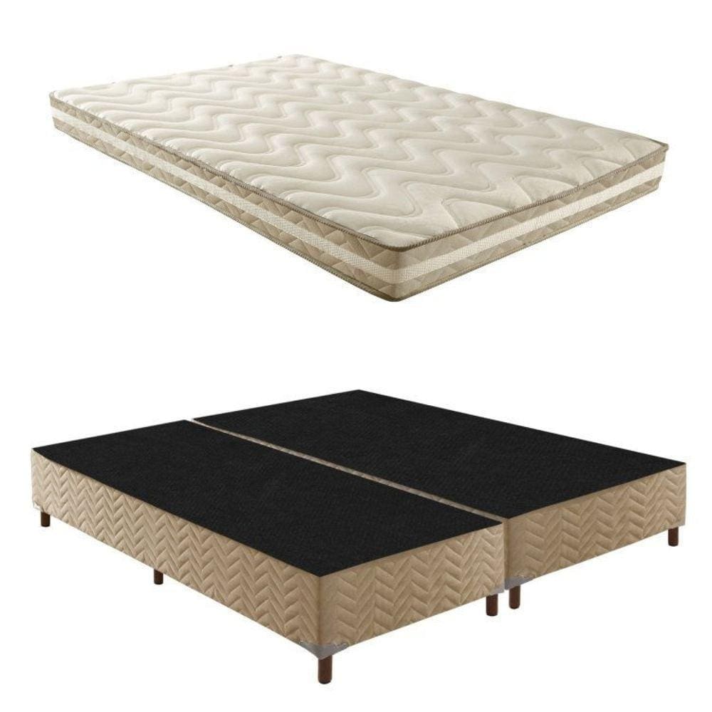 Box Queen Júlia 42x158x198cm com Colchão Queen Unique D33 Plus Duoface 14x158x198cm Rustico Bege