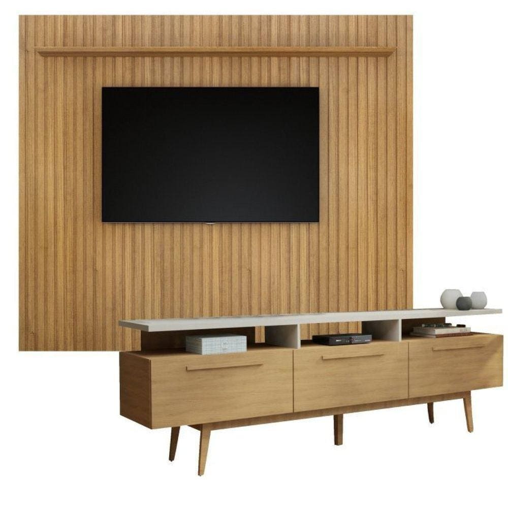 Rack para Tv até 70 Polegadas 3 Porta San Paulo com Painel Suspenso 227,6 Cm Vitória 100% Mdf Cinamomo/Off White