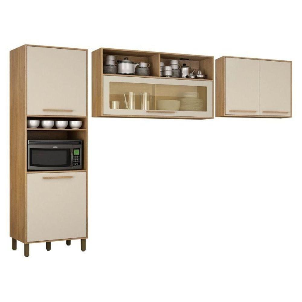 Cozinha Compacta 2 Armários Aéreos e 1 Paneleiro Salvador Cinamomo/Off White