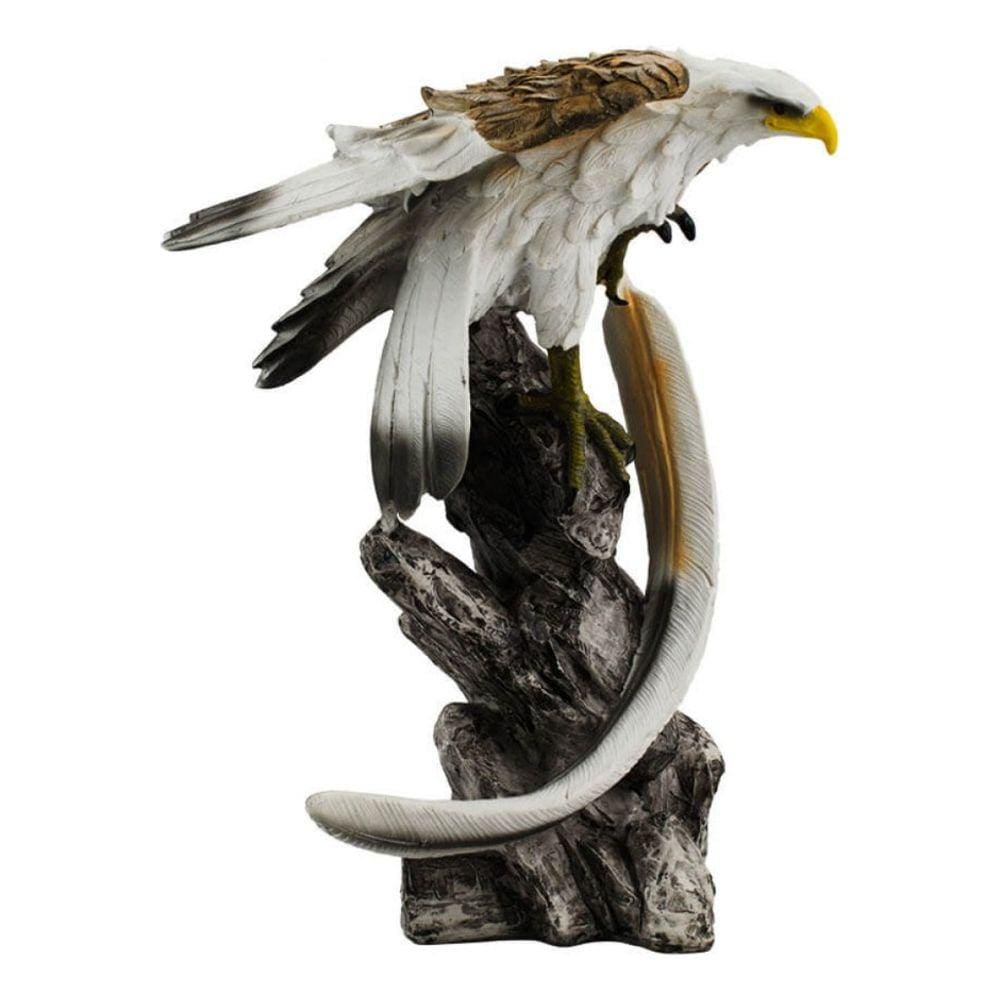 Enfeite Decoração Pássaro Águia Na Rocha Dourada 24.5cm