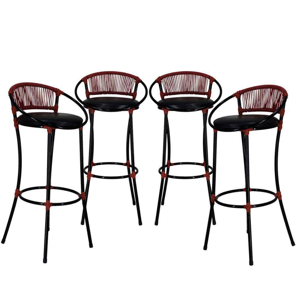 4 Banquetas Havaí Preto Vermelho