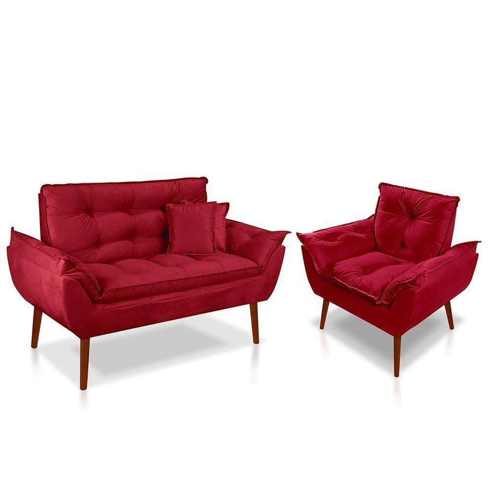 Kit 01 Poltrona Opala + 01 Namoradeira Opala + 02 Almofadas Suede Vermelho