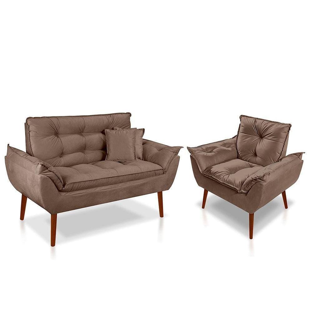 Kit 01 Poltrona Opala + 01 Namoradeira Opala + 02 Almofadas Suede Cappuccino