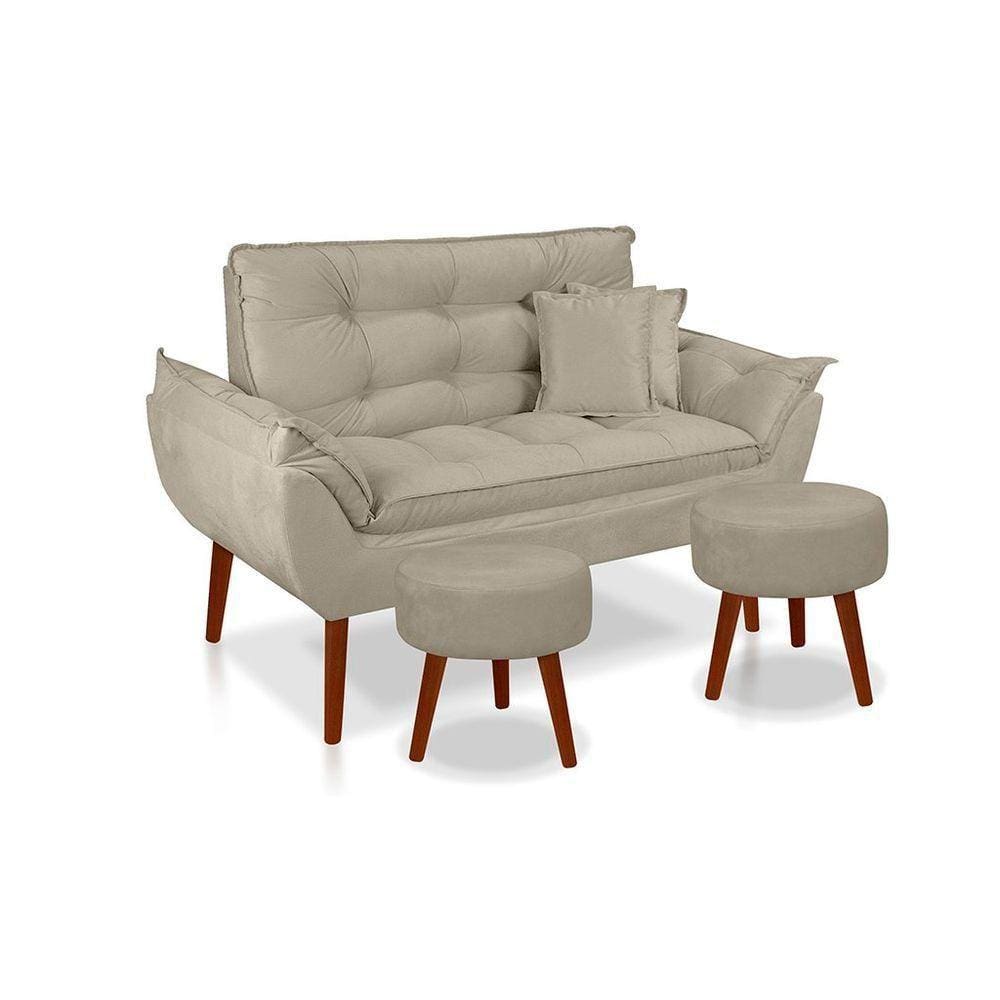 Kit C- 01 Namoradeira Opala + 02 Puffs Redondo Danny + 02 Almofadas Suede Bege