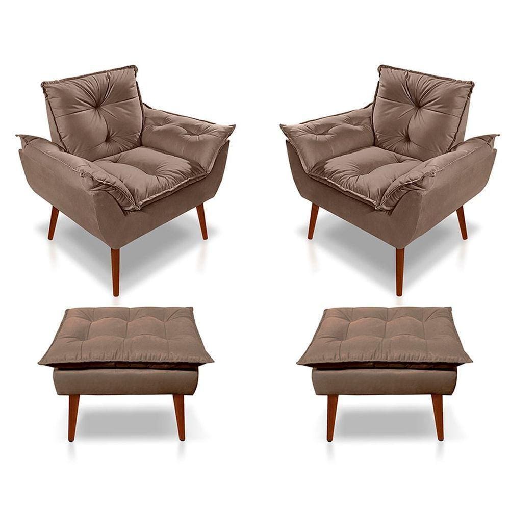 Kit C-02 Poltronas Opala + 02 Puff Opala Elegante Suede Cappuccino