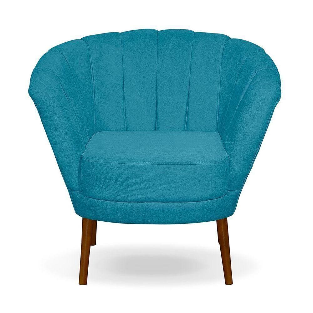 Poltrona Cadeira Pétala Flor Decorativa Suede Azul Tiffany