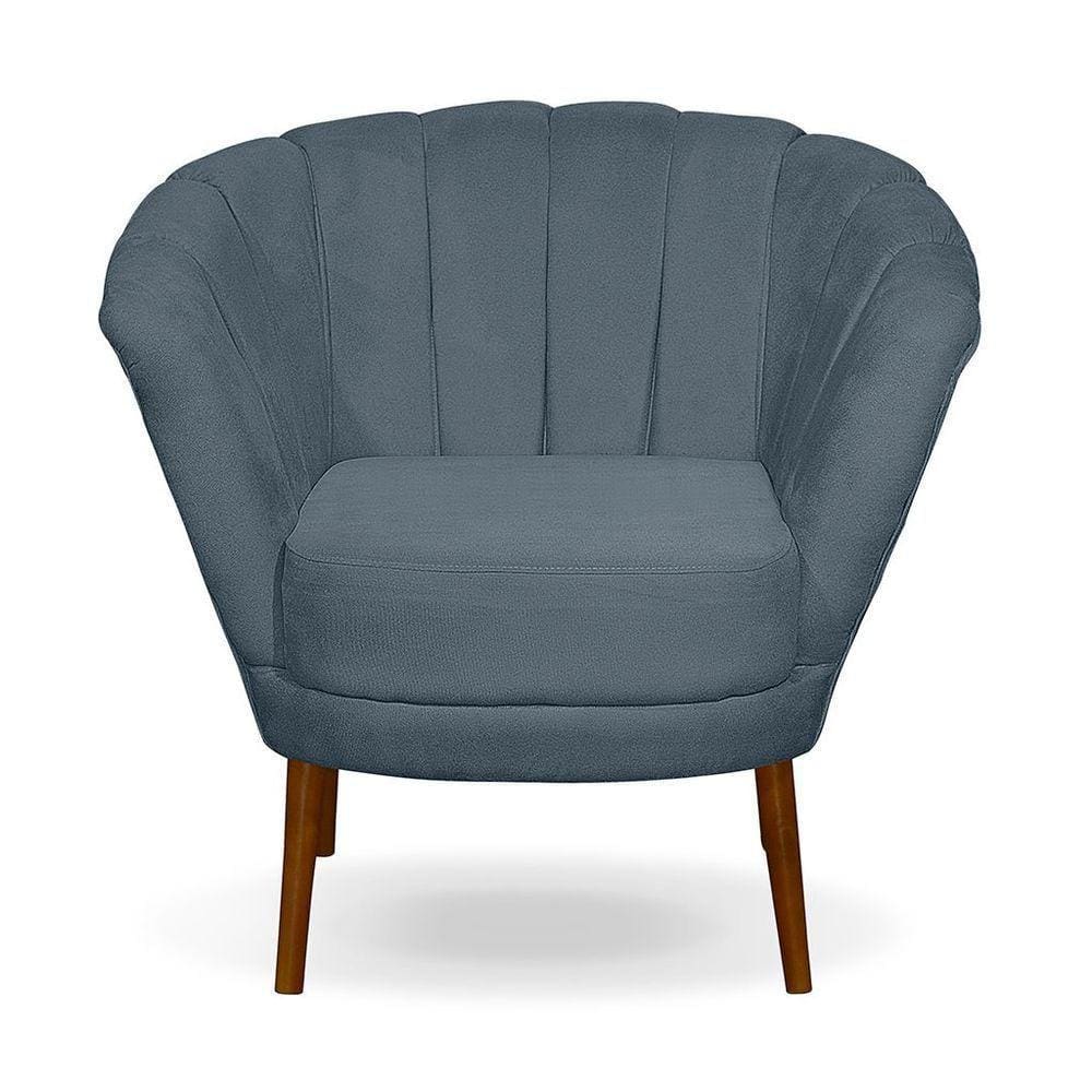 Poltrona Cadeira Pétala Flor Decorativa Suede Azul Turquesa