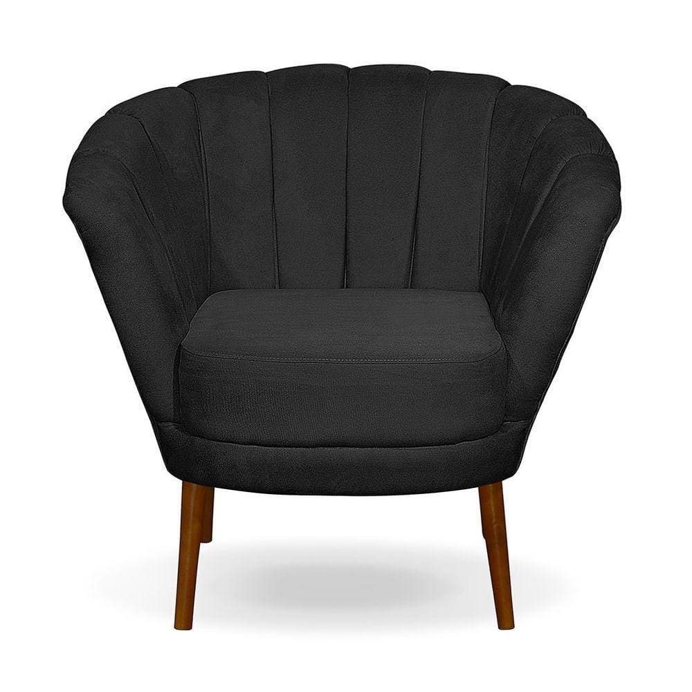 Poltrona Cadeira Pétala Flor Decorativa Suede Preto