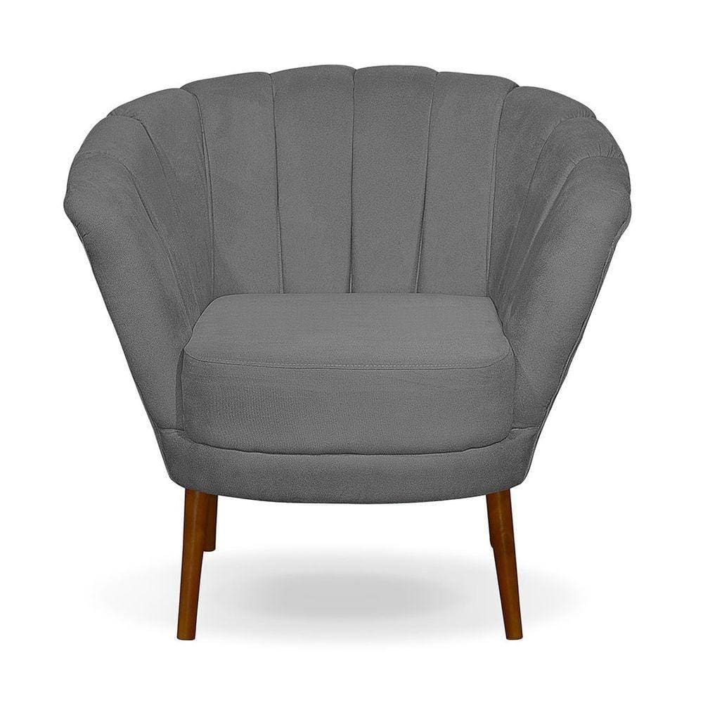 Poltrona Cadeira Pétala Flor Decorativa Suede Cinza Escuro