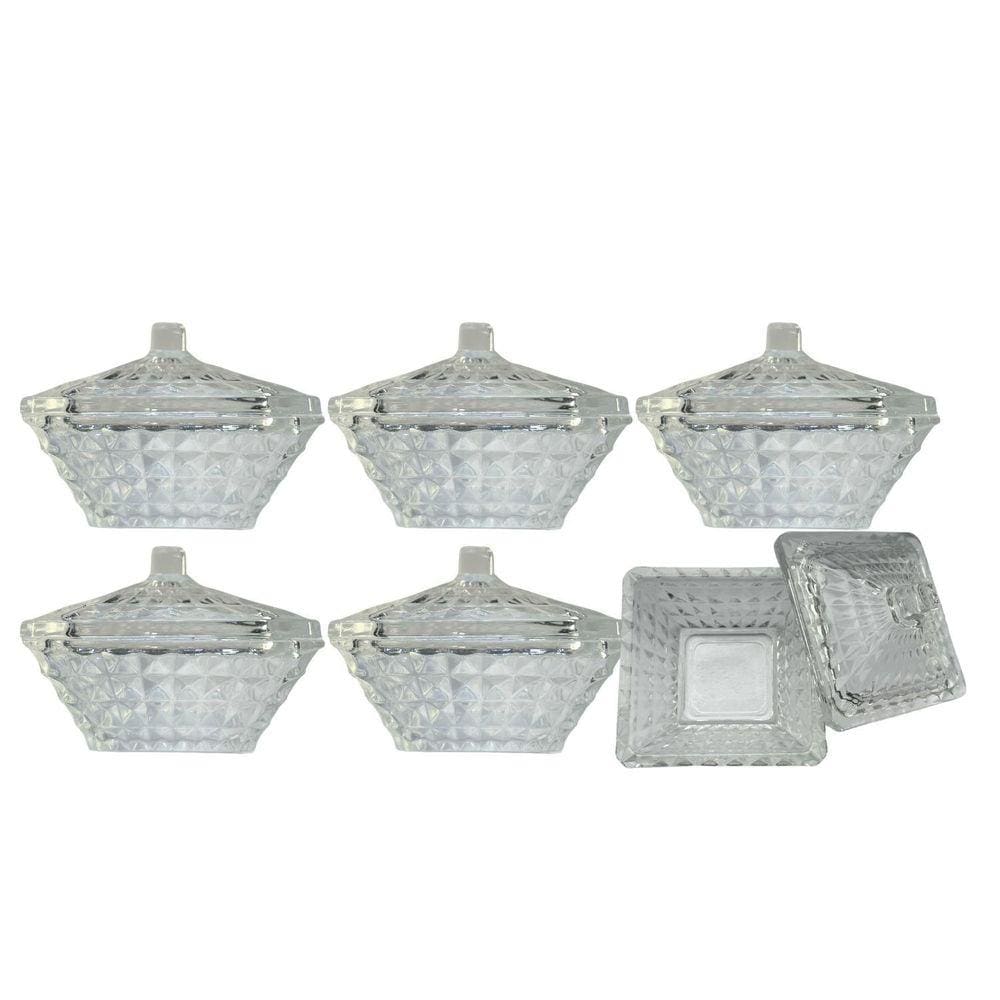 Kit 6 Potiche Mini Bomboniere De Vidro Lembrancinha C/Tampa