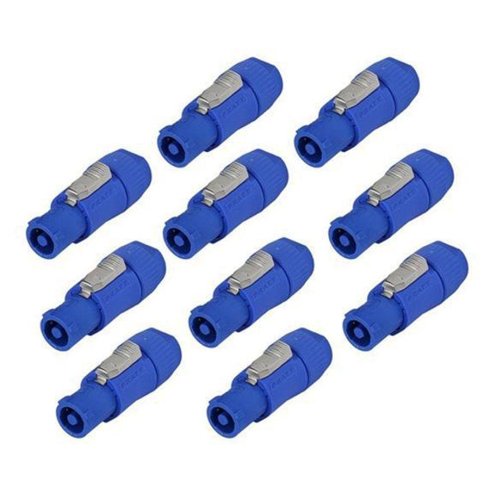 Kit 10 Conector Powercon Macho In 3 Vias Azul Pratt