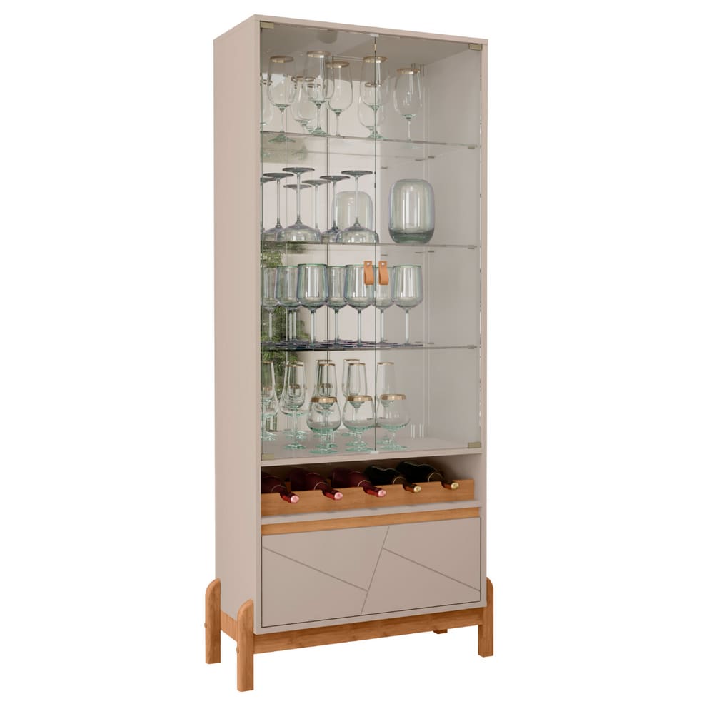 Cristaleira com Espelho 2 Portas London Off White Cedro