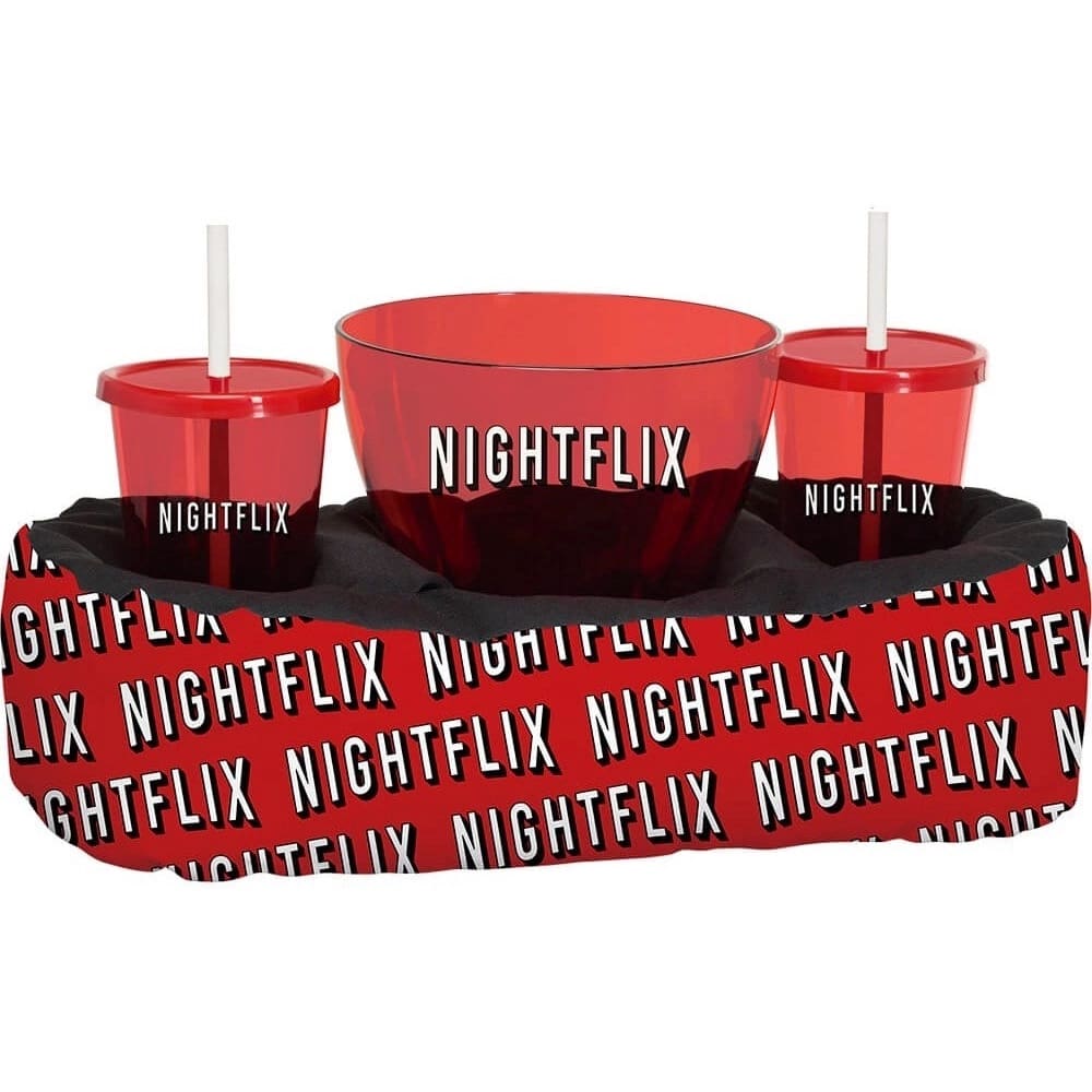 Kit Almofada com Balde Pipoqueira e 2 Copos Filme NightFlix