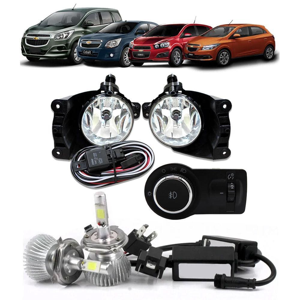 Kit Farol de Milha Neblina Chevrolet Cobalt  Spin Novo Prisma Onix LT / LTZ 2013 á 2015 + Kit Lâmpada Super LED 6000K