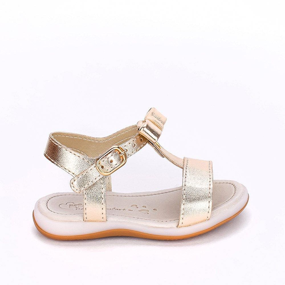 Sandália Infantil Bebê Kidy Comfort Laço Dourado Metalizado