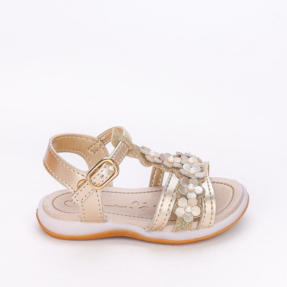 Sandália Infantil Feminina Bebê Kidy Flores Dourado