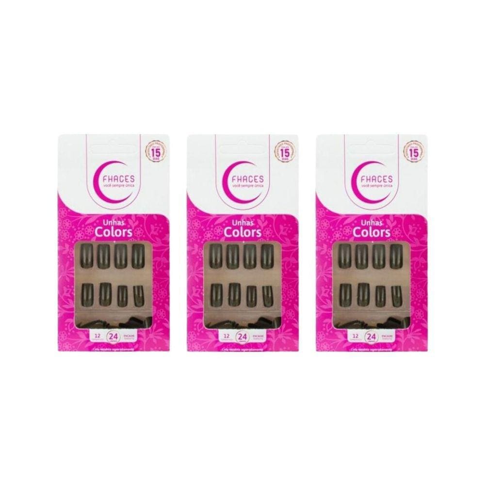 Unhas Postiças Fhaces Colors Camuflado Com 28Un - Kit C/3Un