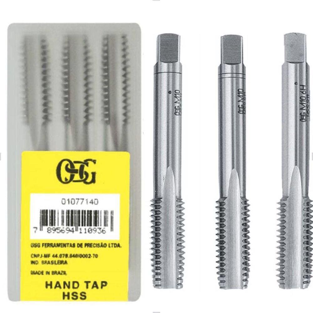 Jogo de Macho 3pçs M6 1,0mm Aço Rápido HSS DIN352 Osg
