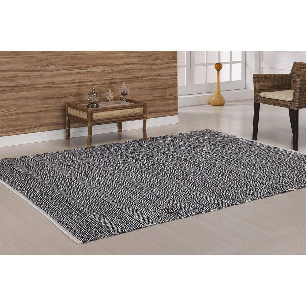 Tapete Indiano Kilim Anand 1,00Mx1,40M Algodão Preto