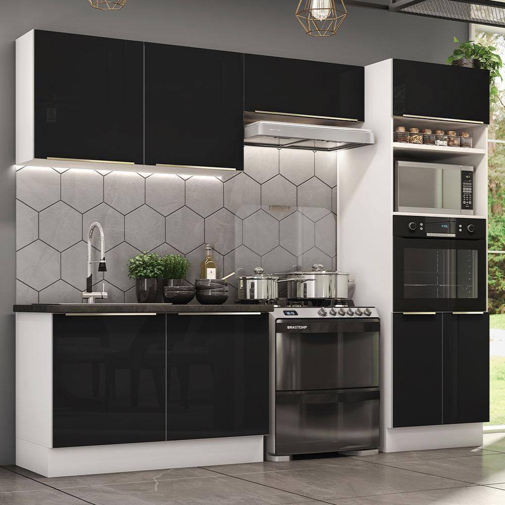 Cozinha Completa 270001 Com Armário E Balcão Branco/Preto