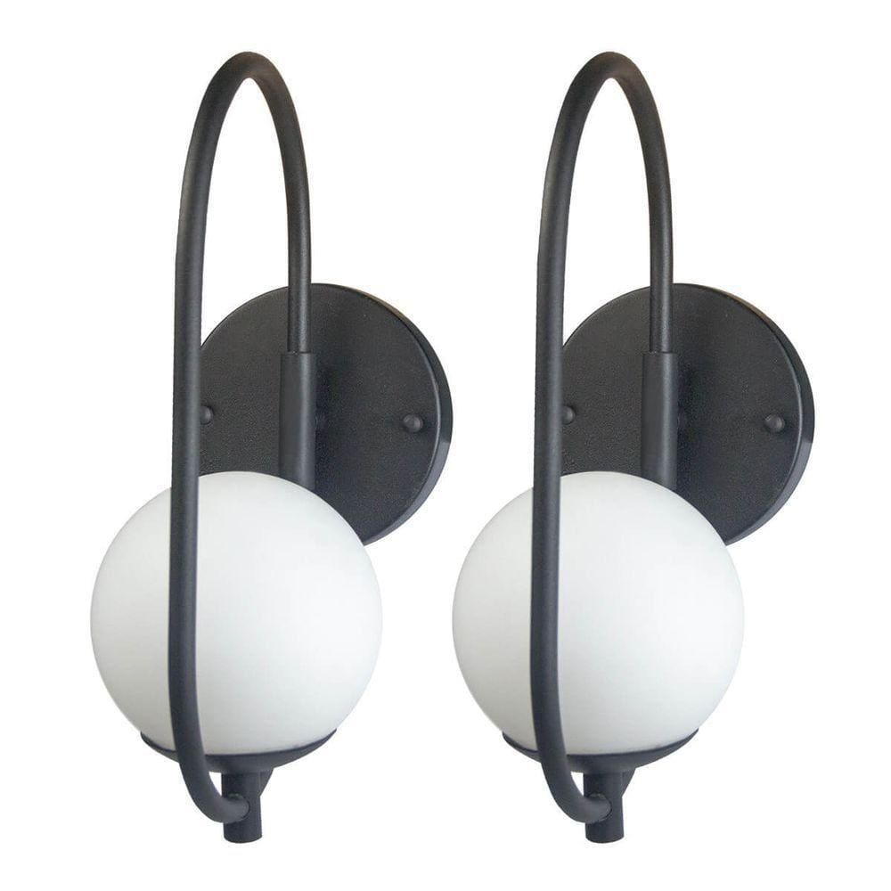 Kit 2 Arandela Parede Online Preto Globo De Vidro Branco