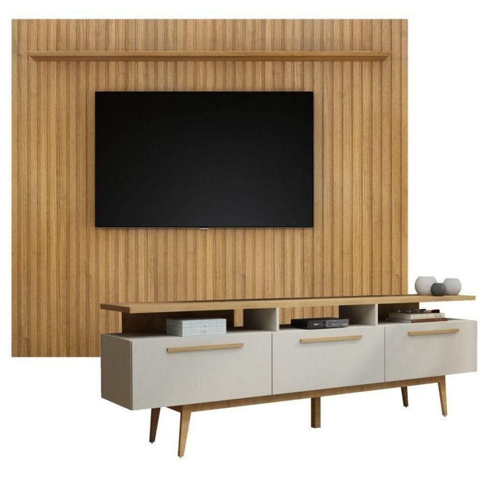 Rack para Tv até 70 Polegadas 3 Porta San Paulo com Painel Suspenso 227,6 Cm Vitória 100% Mdf Off White/Cinamomo