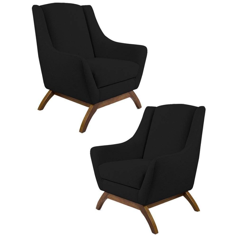 2 Poltronas Base Manu Madeira B-300 Veludo Preto Domi