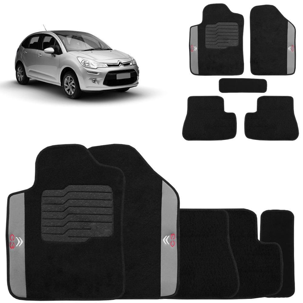 Jogo de Tapete Carpete Citroen C3 2002 a 2011 Preto 5 Peças