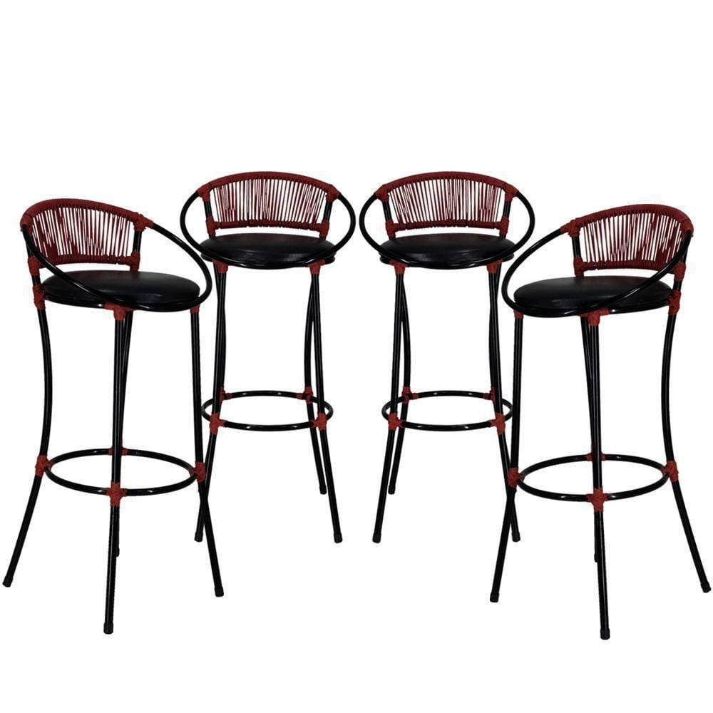 4 Banquetas Havaí Preto Vermelho