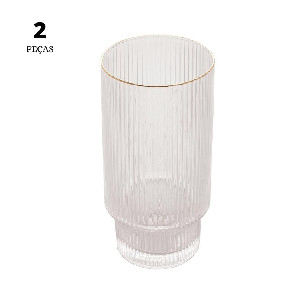 Jogo 2 Copos Altos com de Fio de Ouro Lines 400ml - Wolff