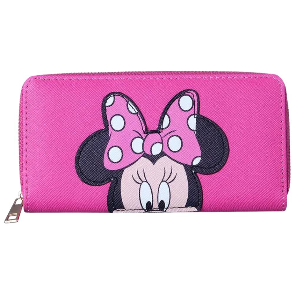 Carteira Minnie Mouse Rosa Alto Relevo 19x10cm De Zíper Oficial Disney