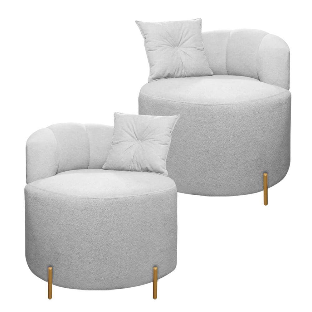 Kit 2 Poltrona Orgânica Grecia Redonda Com Pés De Metal Bouclê Cinza SOFA STORE