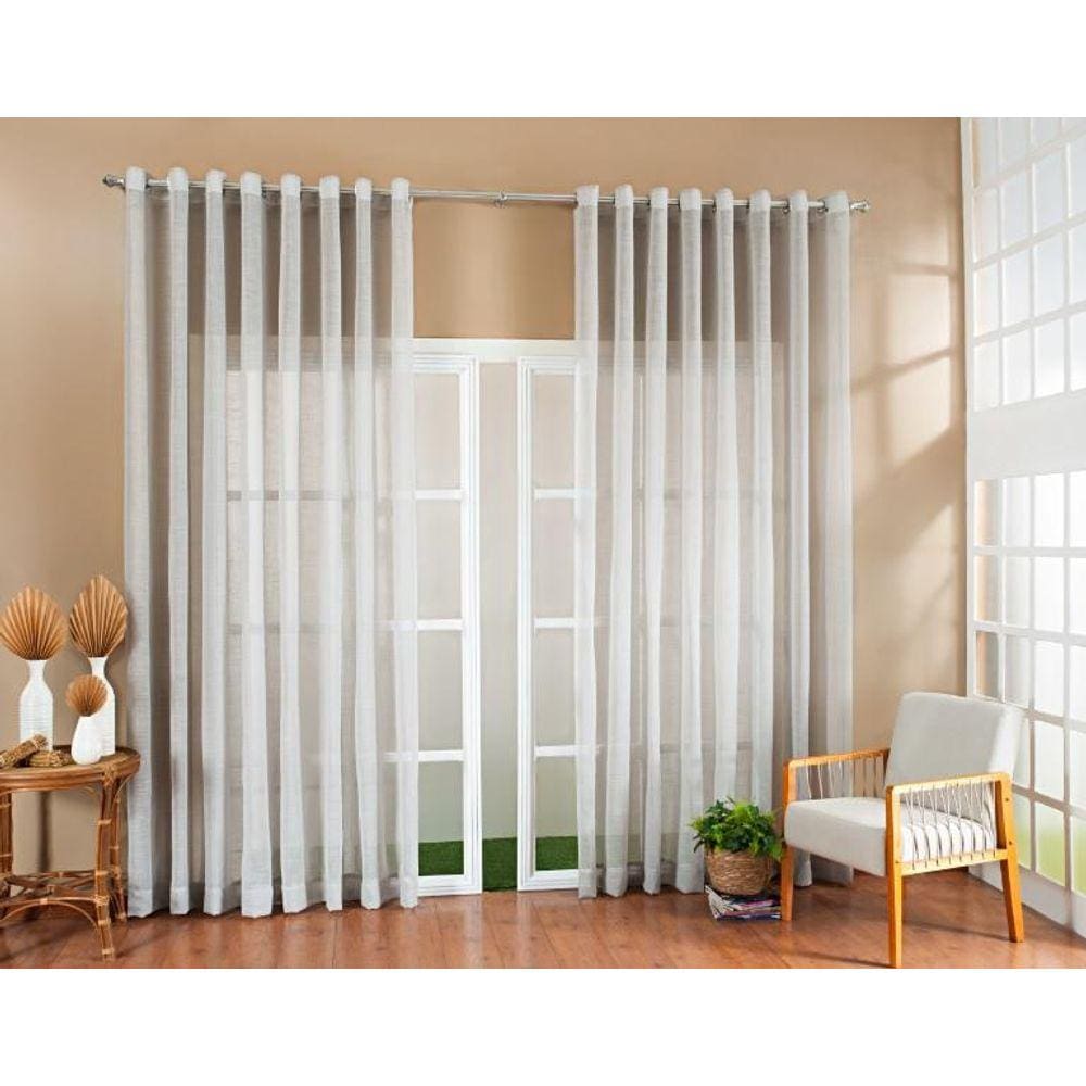 Cortina Luxo Gaze Linho 4,00X2,40 Cinza - Voil Poliéster