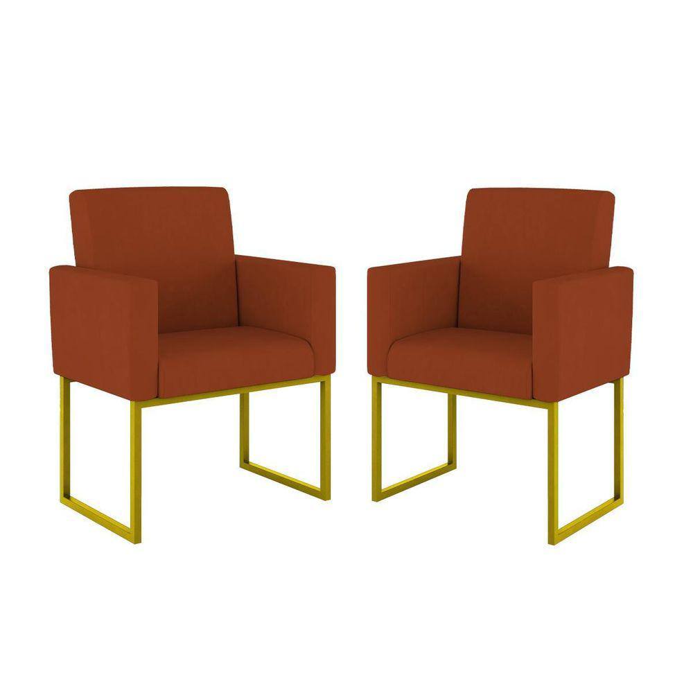 Kit 02 Cadeiras Poltrona Decorativa Sala Quarto Base Dourado