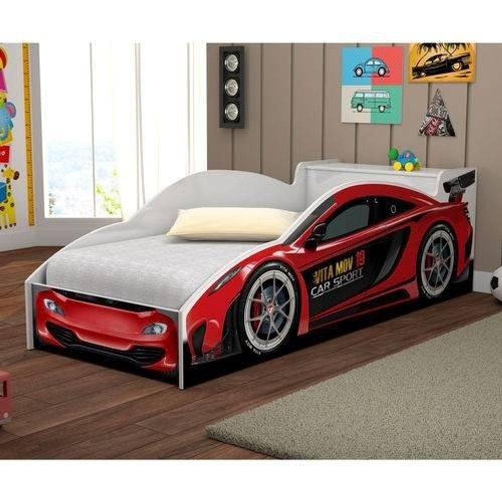 Cama Carro De Corrida 0,90 Vermelho com Colchão - Vitamov 05001