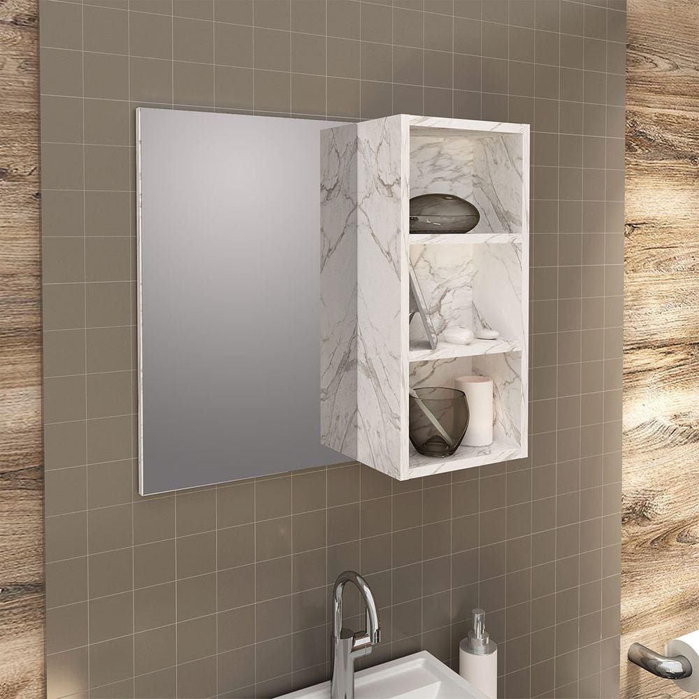 Espelheira Suspensa para Banheiro 60x54cm Nichos Mármore Branco