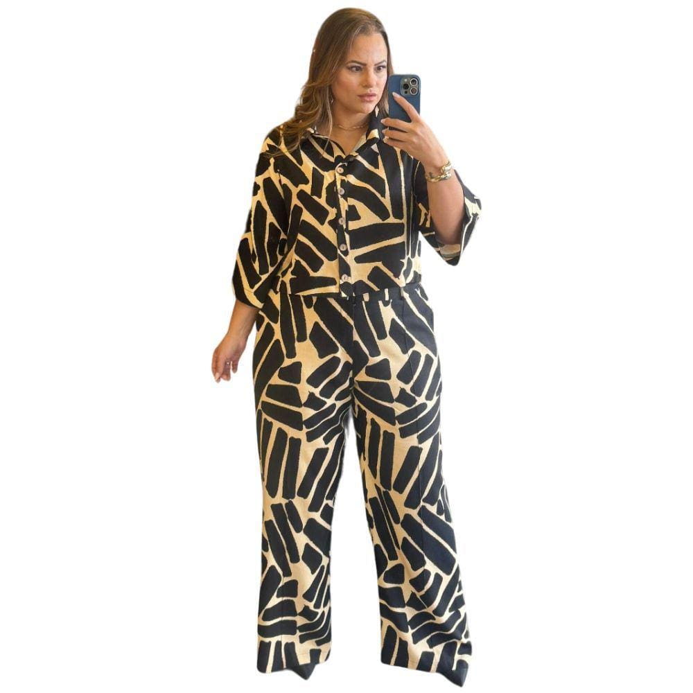 Conjunto Plus Size Linho Estampado