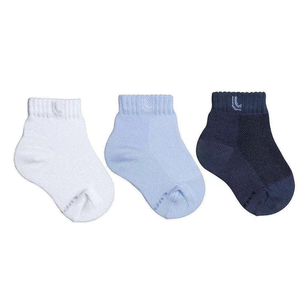Kit 3 Pares Meia Cano Médio Lupo Baby - Branco e Azul