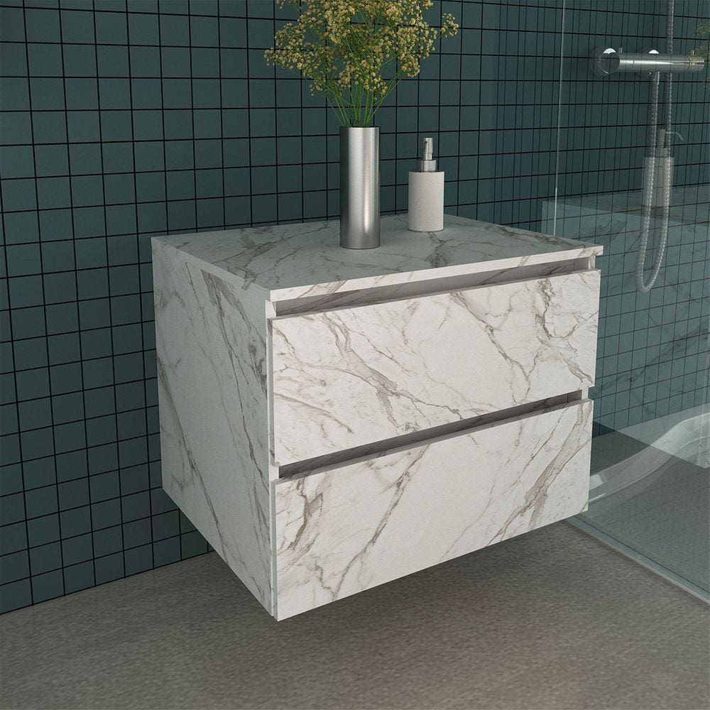 Balcão Gabinete Suspenso com gavetas 60x46,5cm Mármore Branco