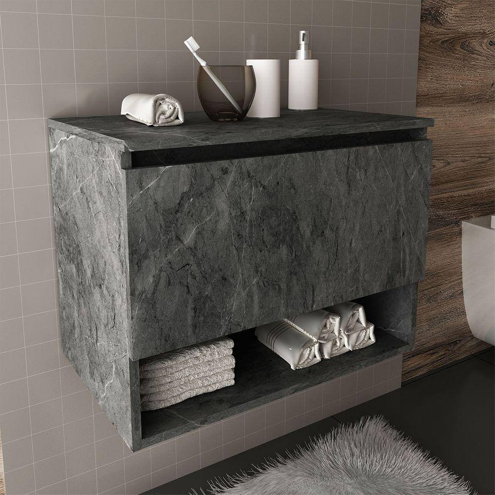 Balcão Gabinete Suspenso para Banheiro 60x46,5cm Mármore Lunar