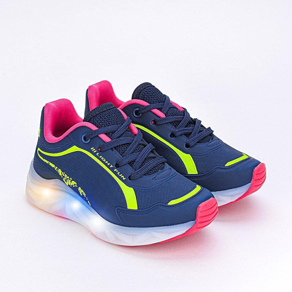 Tênis Infantil Led Kidy Light Fun Marinho Rosa