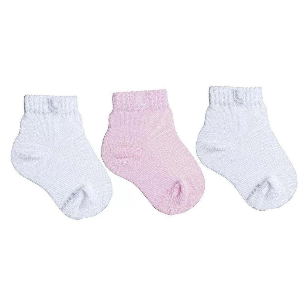 Kit 3 Pares Meia Cano Médio Lupo Baby - Branco e Rosa