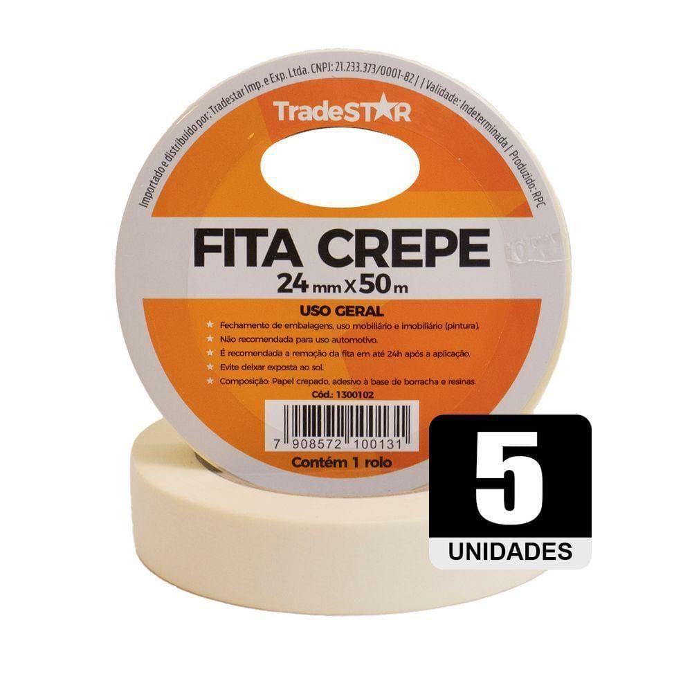 Fita Adesiva Crepe Papel 24mm X 50m C-5 Rolos 24x50