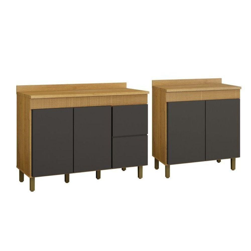 Kit com Balcão para Cozinha 120cm e Balcão para Cozinha 80cm Dakota Cinamomo/Grafite