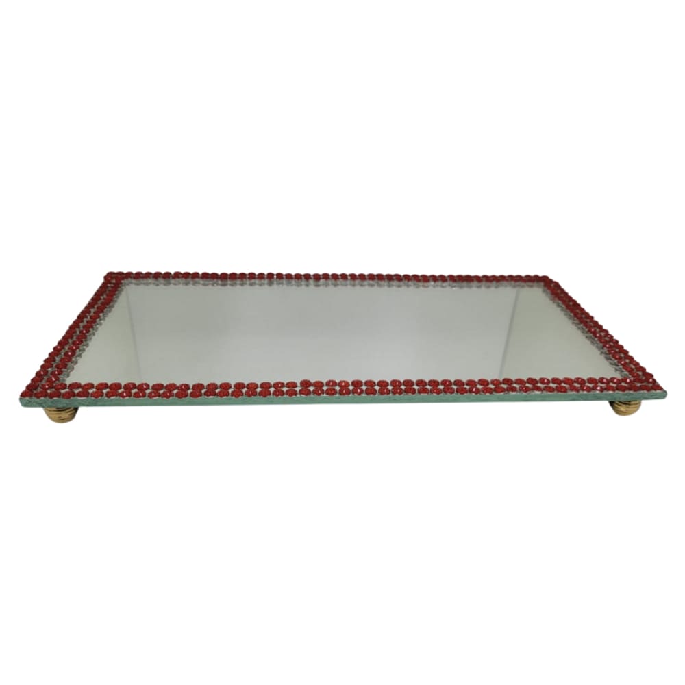 Bandeja Espelhada Decorada Artesanal 24 cm em Vidro