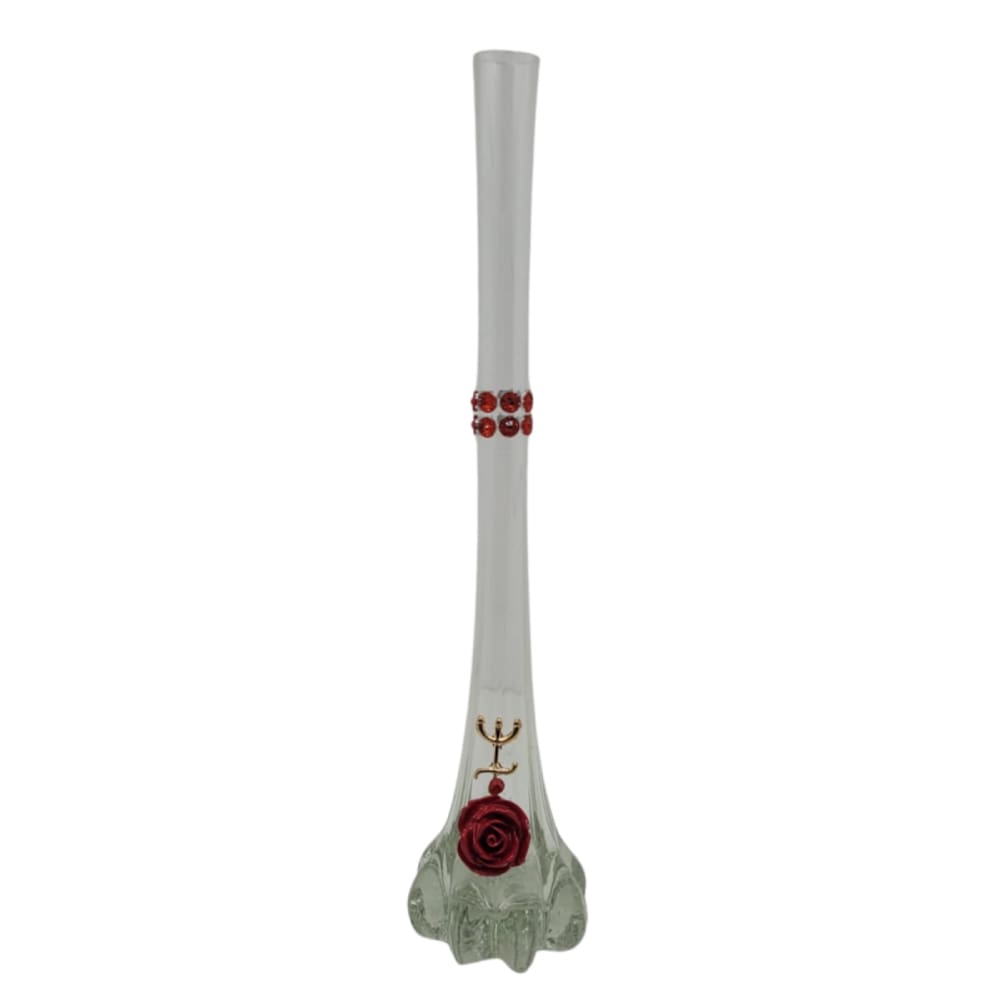 Vaso Solitário Pomba Gira Rosa Tridente 19 cm em Vidro