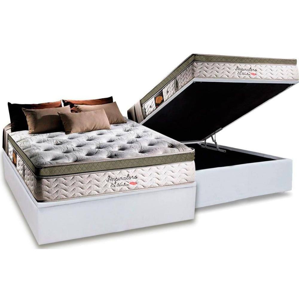 Cama Box Baú Casal: Colchão Molas Ensacadas Herval MasterPocket Imperatore Eco Bamboo + Base CRC Courano White(138x188)